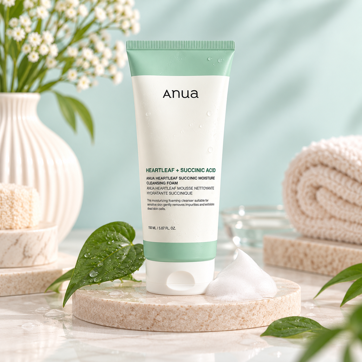 ANUA HEARTLEAF SUCCINIC MOISTURE CLEANSING FOAM (150ML)